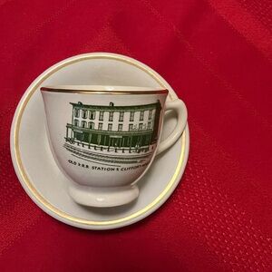 Vintage Green & Gold Trim Ceramic Demitasse Cup and Saucer
